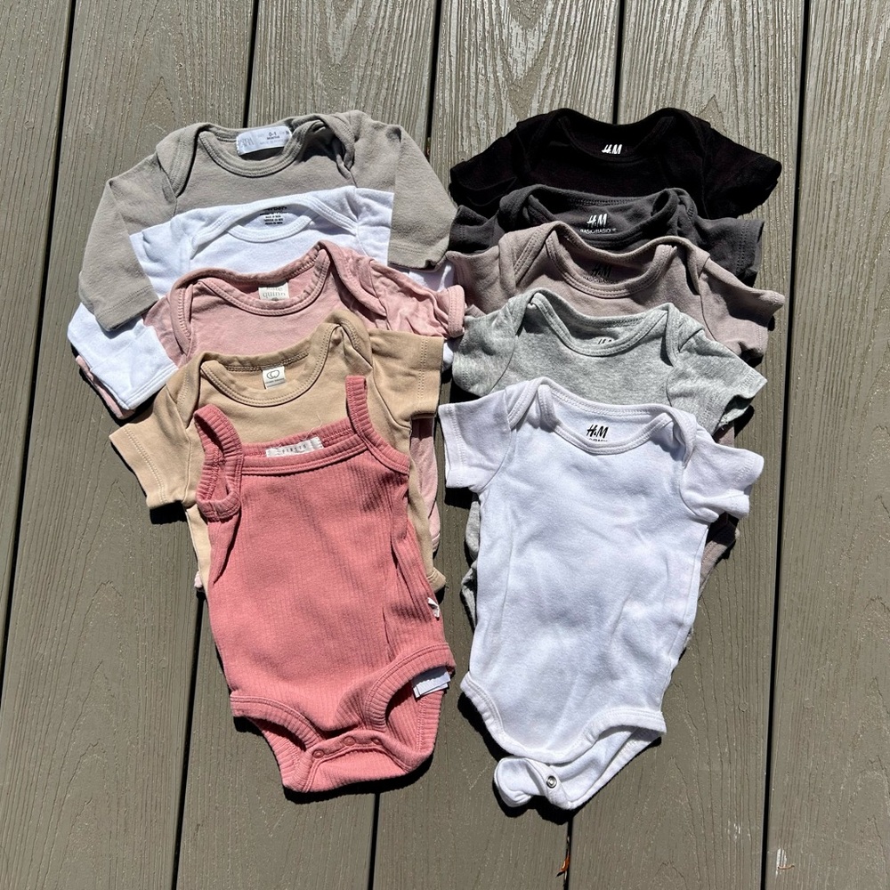 Mixed brand lot of 10 newborn bodysuits